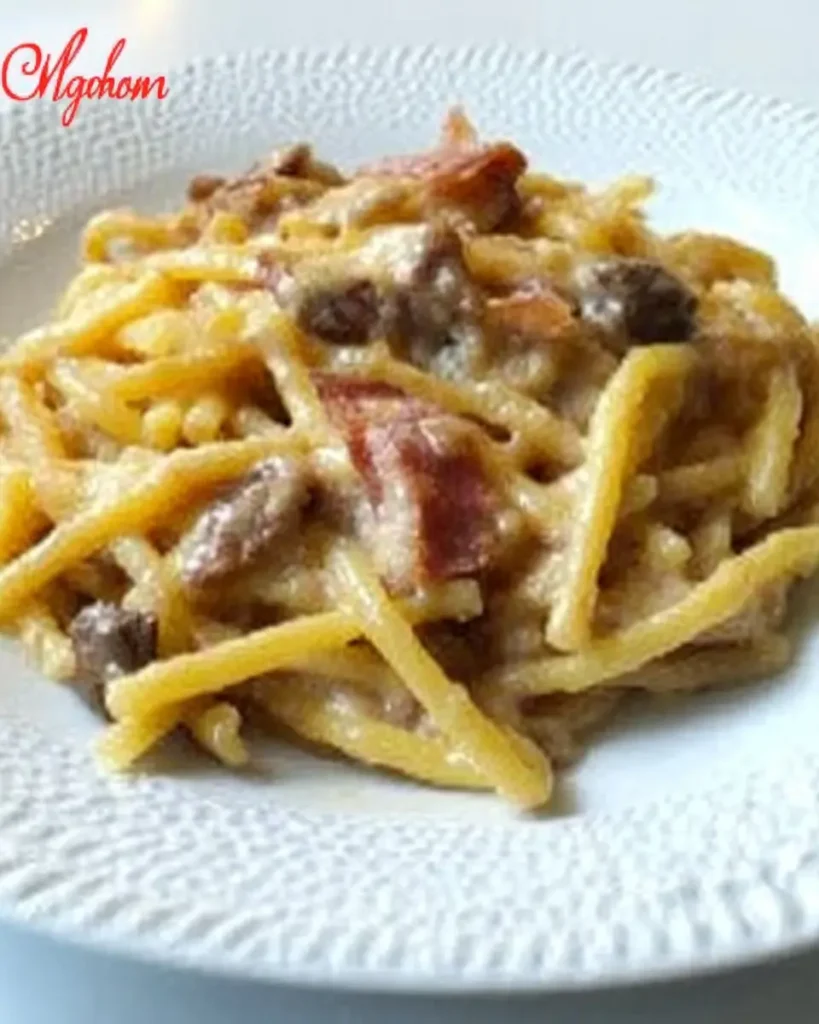 trofie allo zafferano con funghi, provola e pancetta