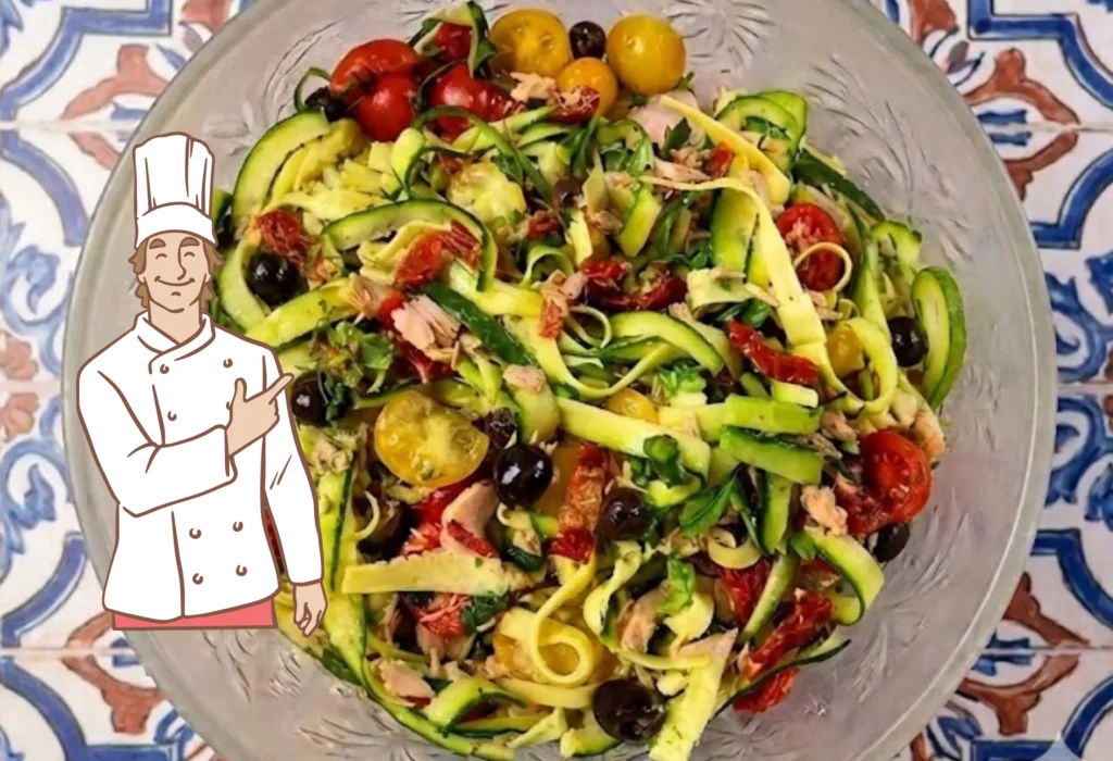 Insalatona di Zucchine Marinate con Tonno, Pomodorini e Olive